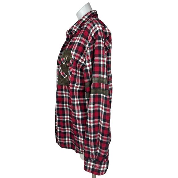 LF Furst of A Kind Red Oversized Plaid Check Flannel Button Up Shirt One Size - Picture 3 of 7